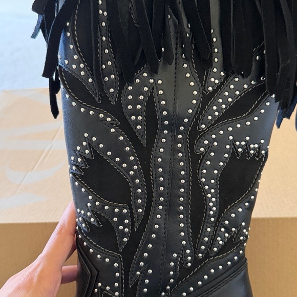 Tecovas Black Fringe Studded Heeled Boots - Picture 9 of 11